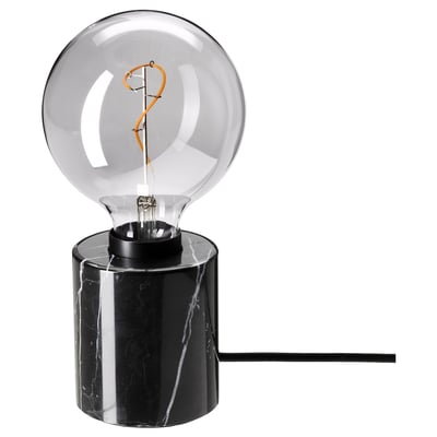 MARKFROST lamp: black marble base, smoked glass bulb with spiral filament.