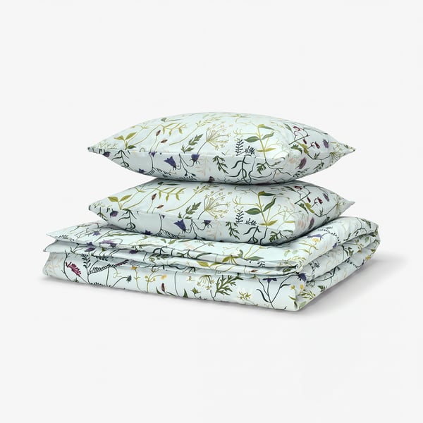 MATTOXBÄR Duvet cover and 2 pillowcases, pale blue/floral pattern, 240x220/50x60 cm