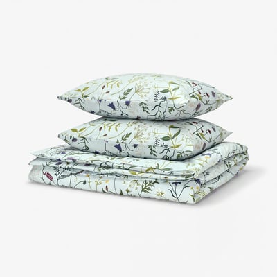 MATTOXBÄR Duvet cover and 2 pillowcases, pale blue/floral pattern, 200x200/50x60 cm