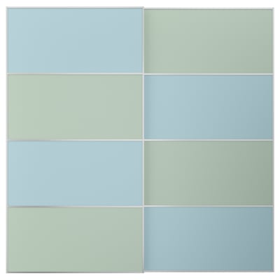 MEHAMN sliding doors: light blue & green panels, aluminium frame, square/rectangle shape, two-tone design.