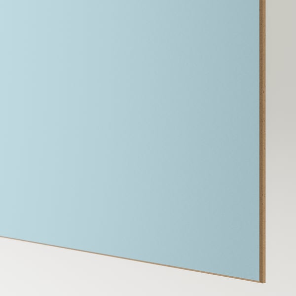 A smooth, light blue sliding door panel with a sleek edge, part of a high-quality set with safety film.