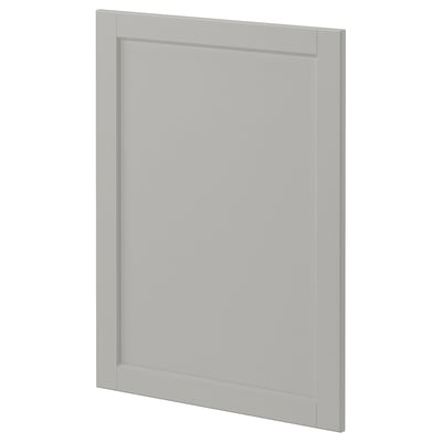 A light grey METOD kitchen cabinet door with a bevelled edge design.