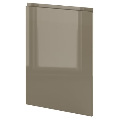 A sleek, high-gloss dark grey-brown kitchen cabinet door from ikeas METOD system, featuring clean lines and minimalist design.