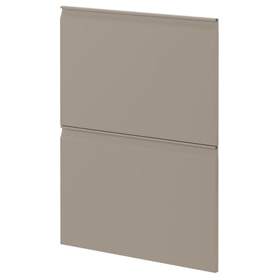 Modern grey-beige kitchen cabinet door with subtle handle.