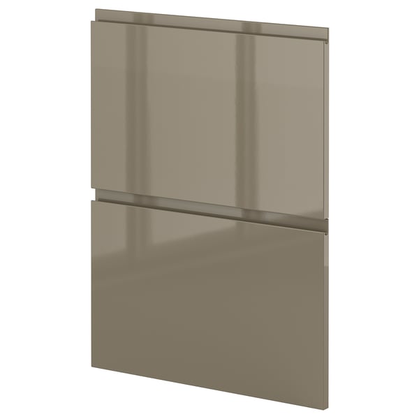A high-gloss dark grey-brown METOD kitchen cabinet with sleek, handle-free design.