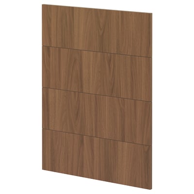 METOD walnut kitchen cabinet front. Smooth, rectangular wooden panel with 4 horizontal lines.
