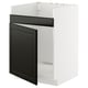 Modern kitchen cabinet with dark grey door and white exterior. Includes a shelf inside.