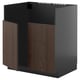 Image shows a dark grey METOD base cabinet with dark brown wooden doors and metal sides.