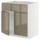 Modern kitchen cabinet, white & dark brown, high gloss, sleek design.
