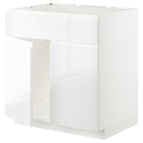A white ikea METOD kitchen cabinet unit with sleek, modern edges, part of the voxtorp series, designed for a minimalist kitchen look.