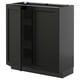Black kitchen cabinet with two doors, beveled edges, and adjustable shelves.