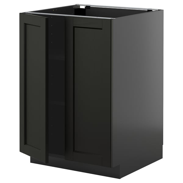 Dark gray kitchen cabinet with two doors, modern design, sturdy construction.