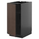 Dark brown wooden cabinet with gray high-gloss sides and adjustable shelves.