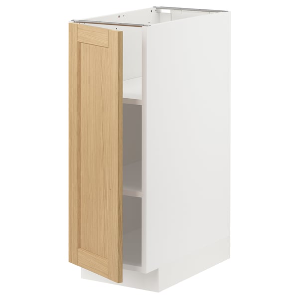 METOD kitchen cabinet, white & oak, single door, adjustable shelf, classic design.