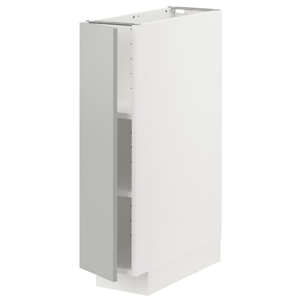 White METOD cabinet with light grey havstorp doors. Rectangular, modern design.