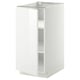 METOD white kitchen cabinet: modern, glossy, square, adjustable shelves, sturdy frame, with nickel hinges.