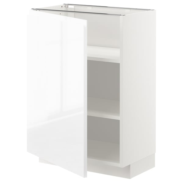 A white METOD kitchen cabinet with adjustable shelves and integrated handles.