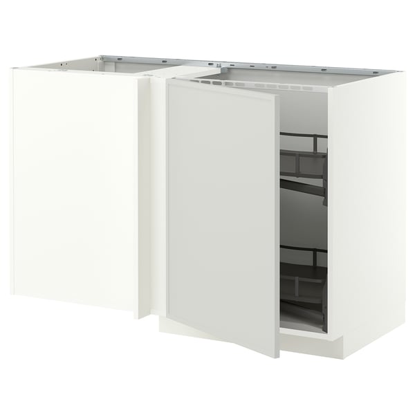 METOD Corner base cab w pull-out fitting, white/Aspudden light grey, 128x68 cm