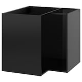 Black cubic kitchen cabinet from ikea METOD series; sleek, modern design with adjustable shelves.