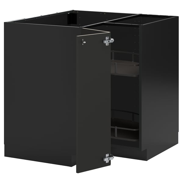 Black cube cabinet with open drawer section, part of the METOD kitchen system.