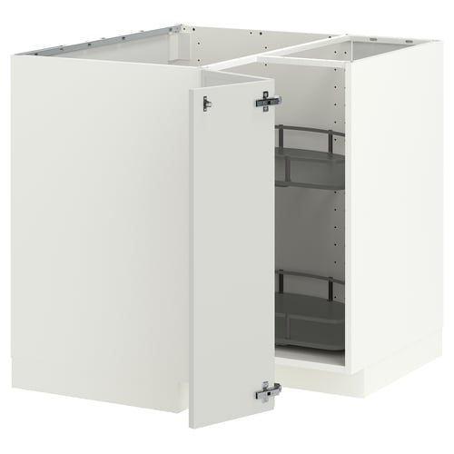 METOD Corner base cabinet with carousel, white/Aspudden light grey, 88x88 cm