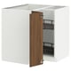 METOD kitchen cabinet in white with wooden door open, showing inside storage shelves.