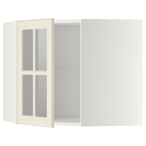 A METOD off-white kitchen cabinet with a glass door featuring beveled edges.