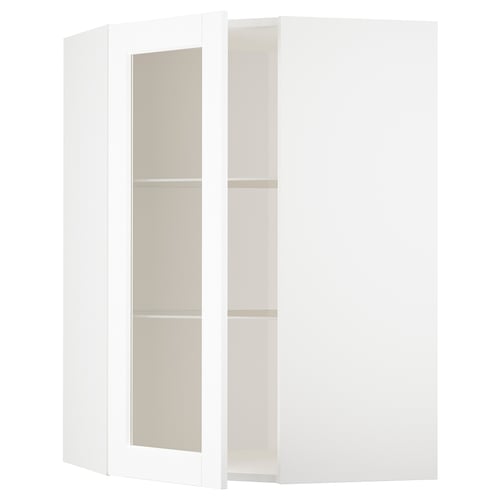 White METOD kitchen cabinet, with adjustable glass shelves, left opening door.