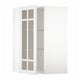 White corner kitchen cabinet with glass door and adjustable shelf.