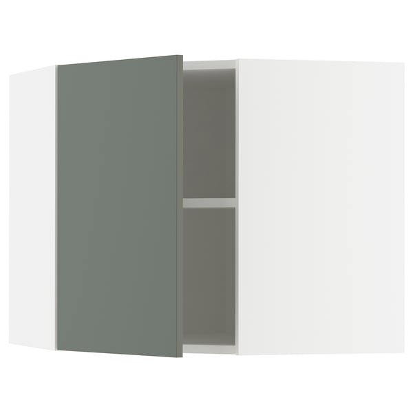 Grey-green METOD cabinet, partially open, with one shelf.