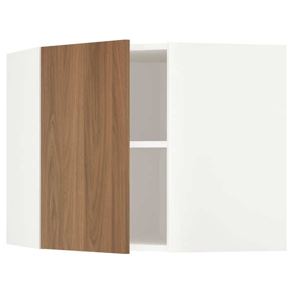 METOD white corner kitchen cabinet with walnut door and adjustable shelf.