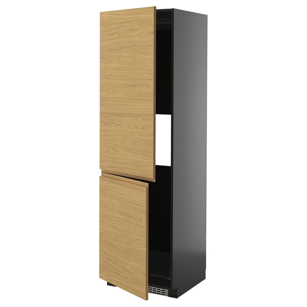 METOD kitchen unit, oak-colored, slim design with minimalist handles, grey frame.