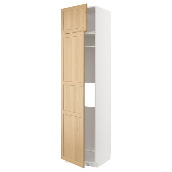 White METOD kitchen cabinet with light wood doors, two shelves.