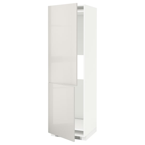 METOD high gloss white cabinet with adjustable shelf. Tall, rectangular, modern design.