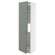 Modular kitchen cabinet with grey-green door, adjustable shelves, snap-on hinges.
