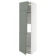 Ikea METOD kitchen unit, grey-green, tall, three sections, open.