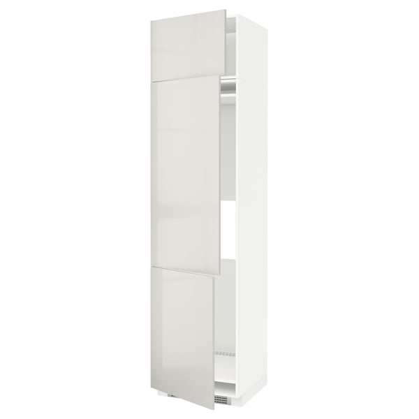 White METOD kitchen cabinet, glossy finish, rectangular shape, adjustable shelves.