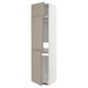 A tall, modern, beige cabinet from the METOD kitchen system. It two adjustable shelves and integrated handles.