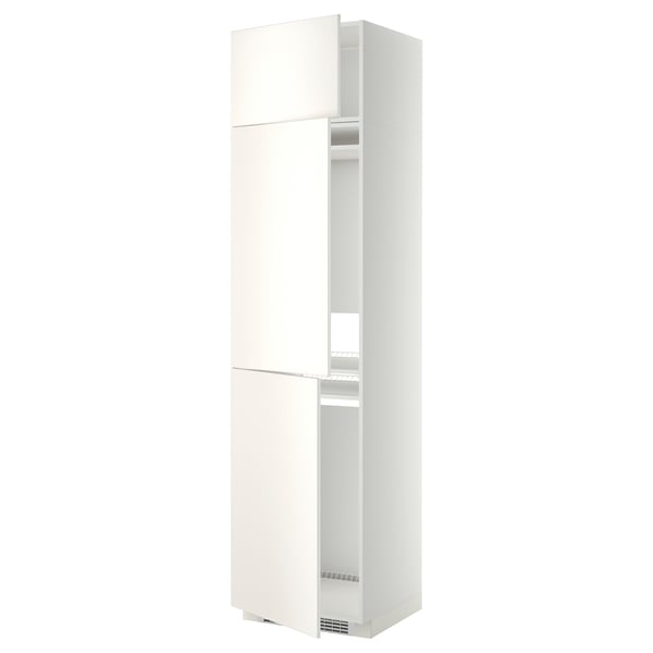 METOD white cabinet, tall and slim with two doors, smooth finish, minimalist design.