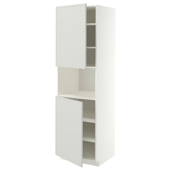 METOD High cab f micro w 2 doors/shelves, white/Aspudden light grey, 60x60x200 cm