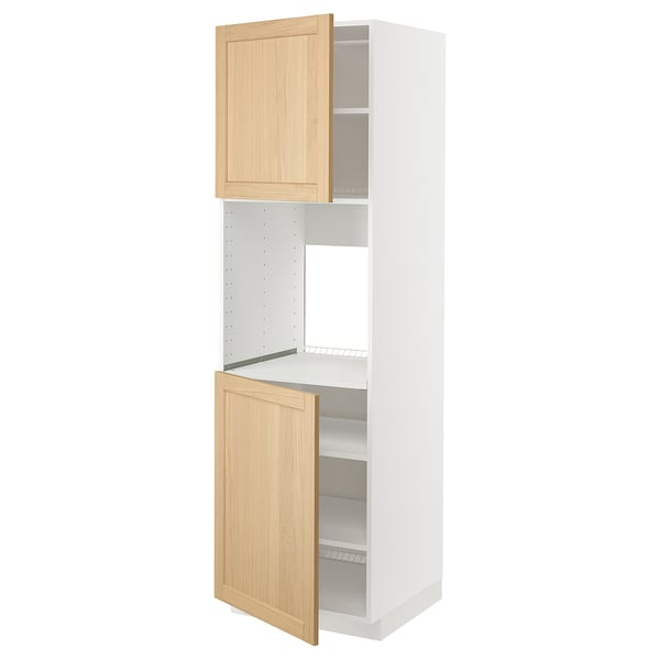 METOD kitchen cabinet, white & light wood, rectangular with adjustable shelves and bevelled edges.