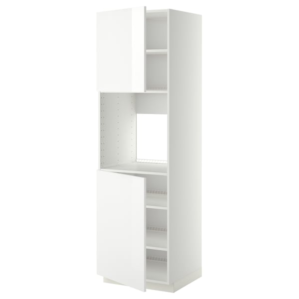 White METOD kitchen cabinet with three shelves, modern and sleek design.