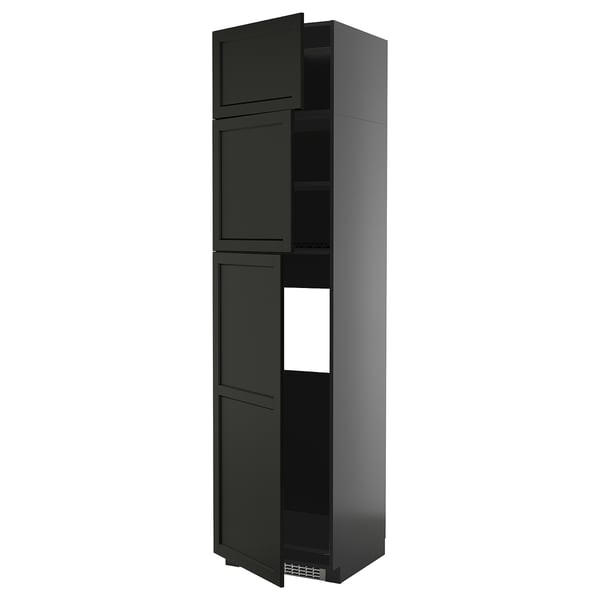 Black METOD kitchen cabinet with beveled ash doors.