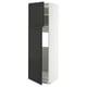 Modern black and white cabinet with two doors and shelves, sleek and tall.