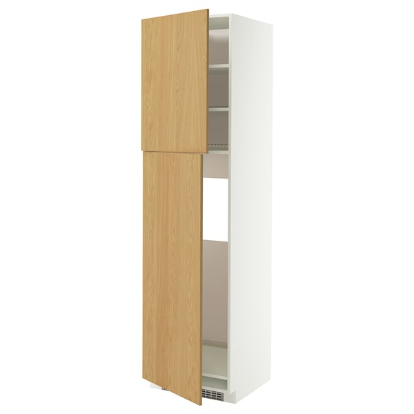 METOD High cabinet for fridge w 2 doors, white/Sinarp oak veneer, 60x60x220 cm