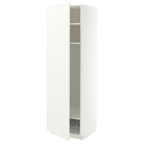 METOD High cabinet w shelves/wire basket, white/Aspudden matt white, 60x60x200 cm