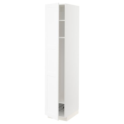 White kitchen cabinet with shelves, tall, modern design.