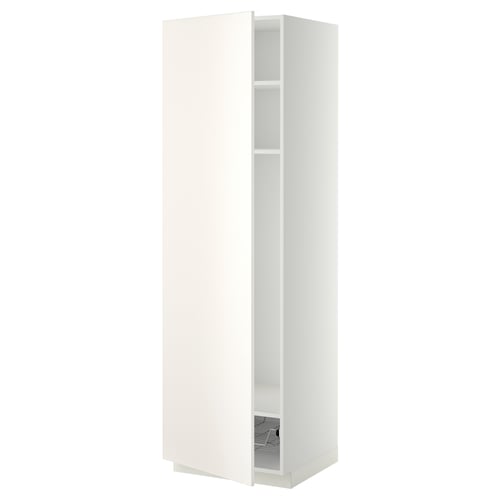 A white METOD tall kitchen cabinet. It is sleek and modern with a smooth finish and two adjustable shelves inside.