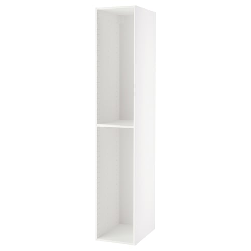 A white, tall kitchen cabinet with one shelf from IKEA. The cabinet is rectangular with a modern design.