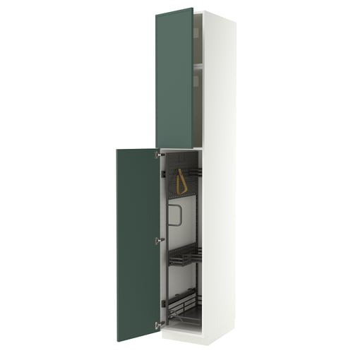 METOD High cabinet with cleaning interior, white/Aspudden dark grey-green, 40x60x240 cm